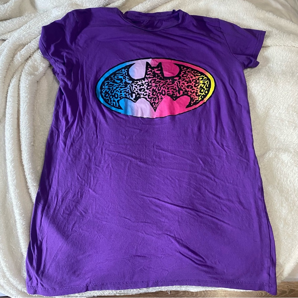 Purple Oversized Graphic Batgirl T-Shirt with Colorful Logo- OSFM